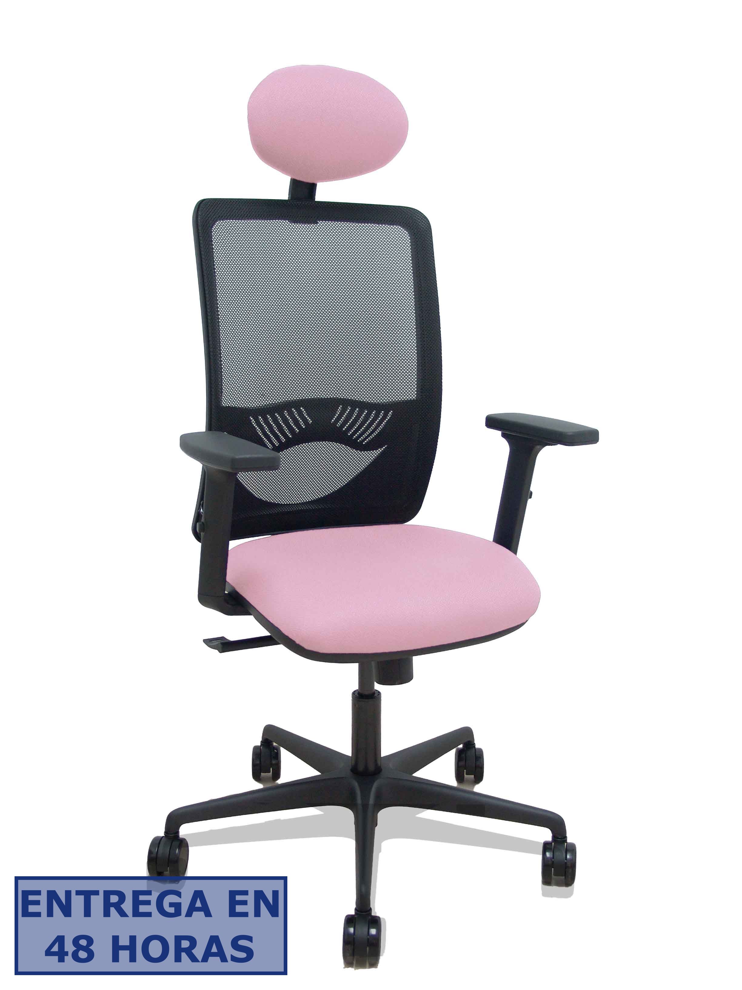 Piqueras Y Crespo Silla Zulema sincro malla negra asiento bali rosa brazos 2D ruedas 65mm cabecero