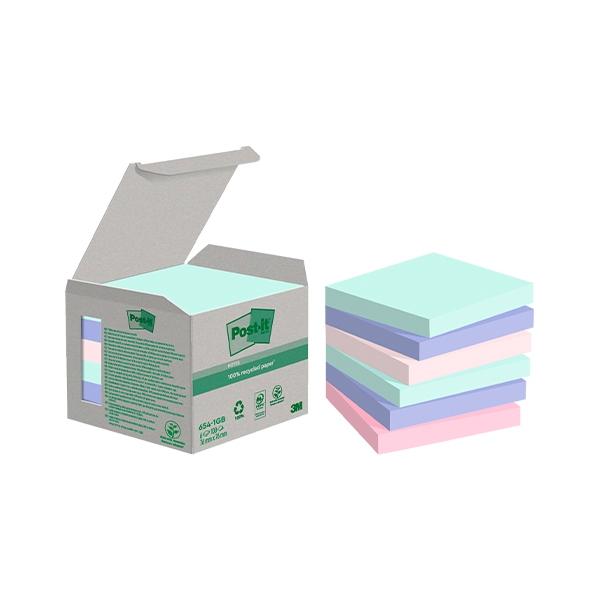 Post-It Pack 6 block de notas adhesivas recicladas 76x76mm 100h colores surtidos pastel