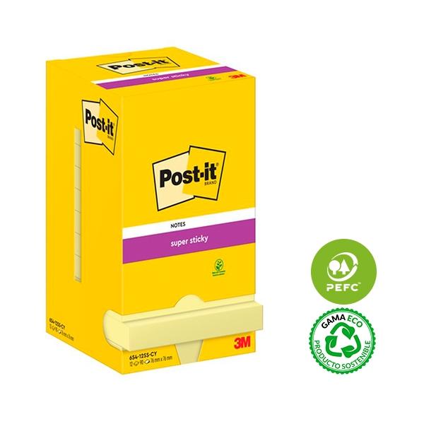 Post-It Pack 12 Bloc Notas Adhesivas Super Sticky 76X76MM 90H Amarillo
