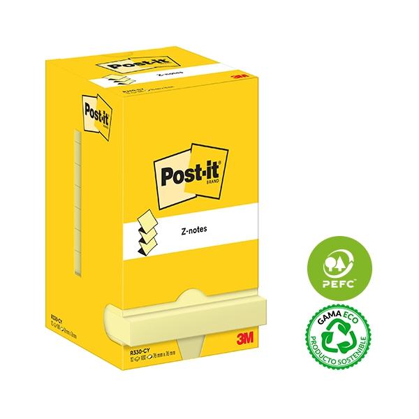 Post-It Pack 12 Bloc Notas Adhesivas Z-Notes 76X76MM 100H Amarillo