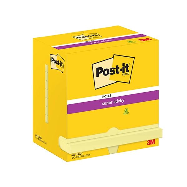 Post-It Pack 12 bloc notas adhesivas Super Sticky 76x127mm 90h amarillo