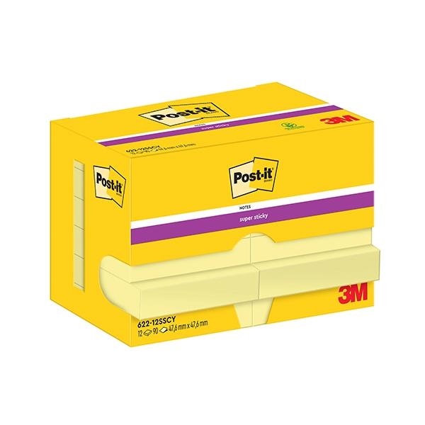 Post-It Paq.12 notas adhesivas Super Sticky 47, 6x47, 6mm 90h/bloc amarillo