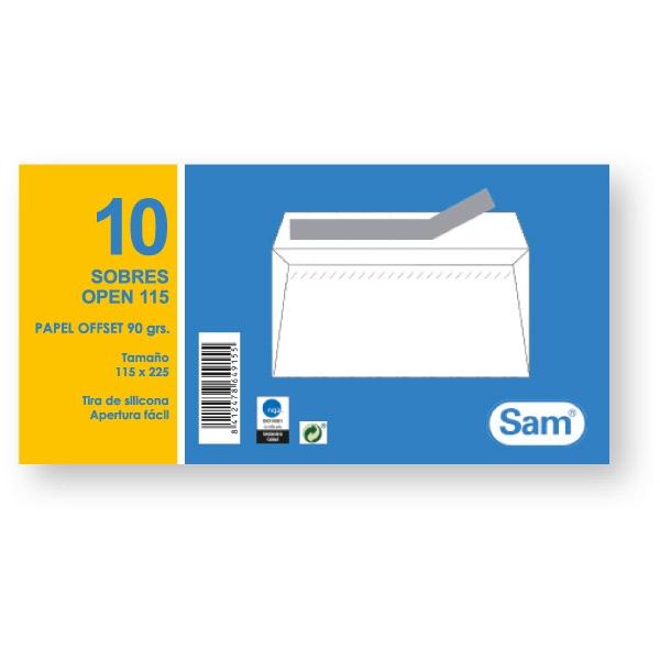 Sam Paq.10 sobres offset 90g 115x225mm blanco