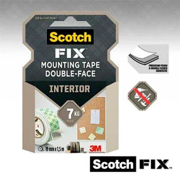 Scotch Cinta doble cara interior hasta 7kg con soporte blanco 1, 5mx19mm