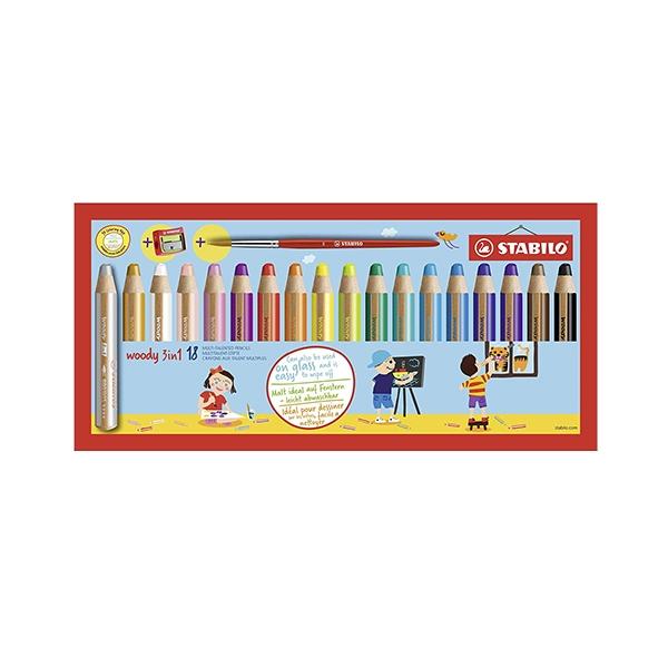 Stabilo C.18 Lapices 3 En 1 Woody Colores Surtidos Y Sacapuntas