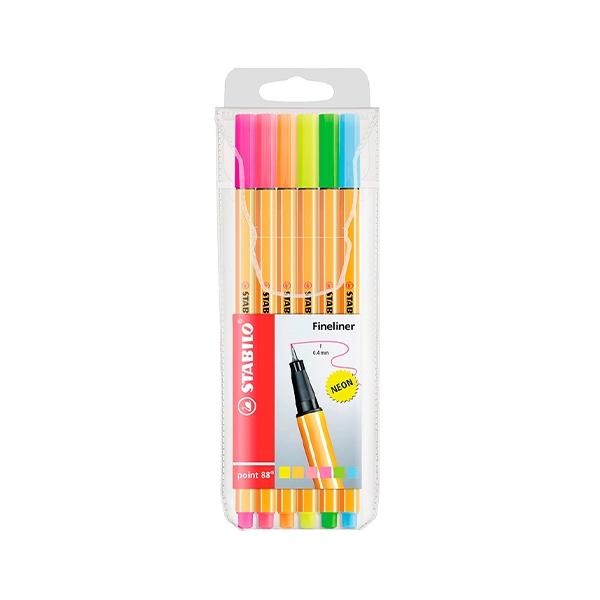 Stabilo Paq.6 rotuladores Point 88 punta fibra 0, 4mm colores neon