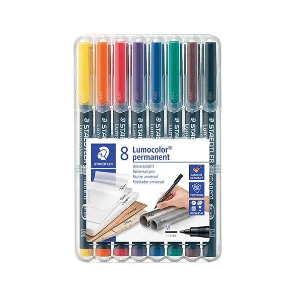 Staedtler Paq.8 rotuladores permanentes Lumocolor trazo 0, 9mm surtidos