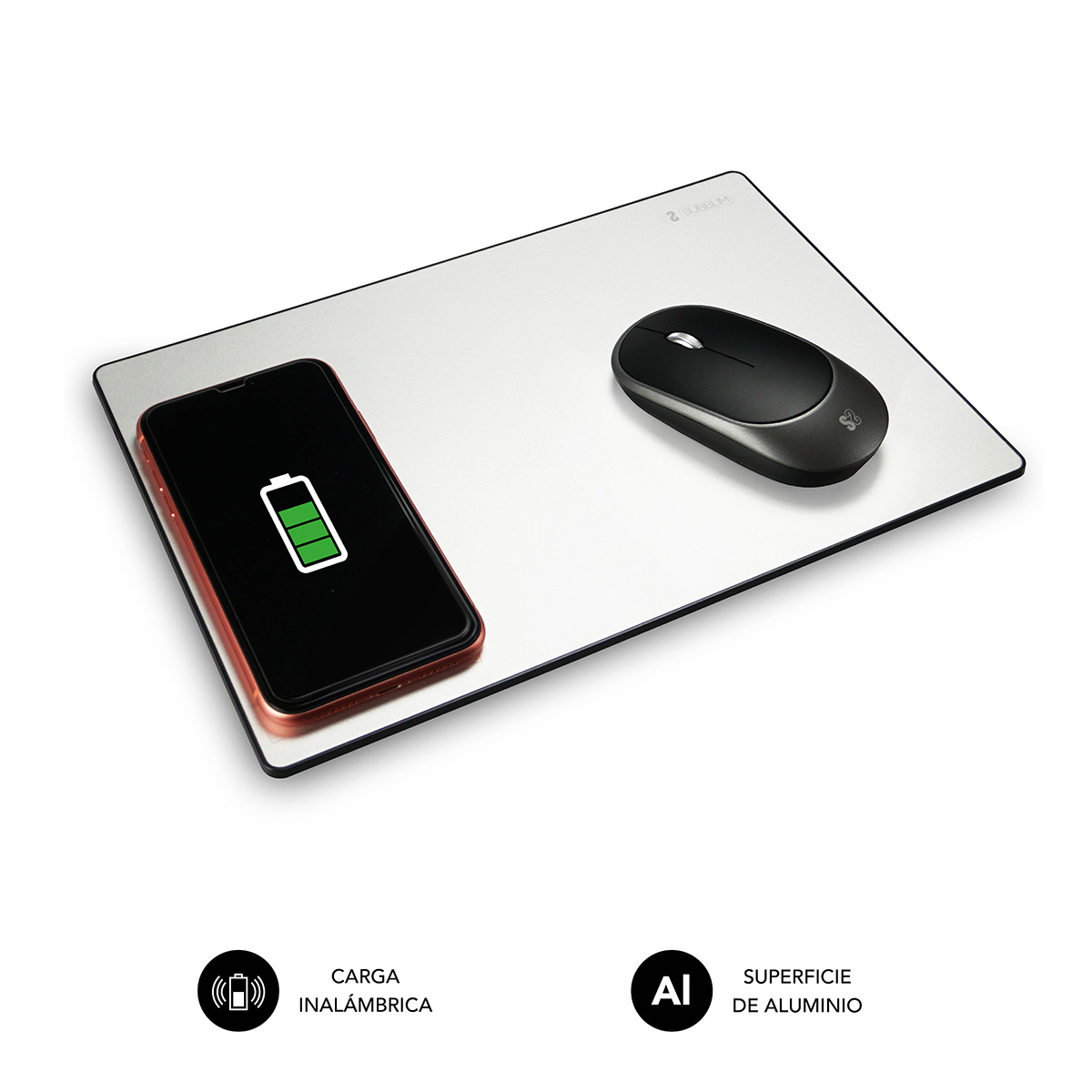 Subblim Cargador Mousepad Wireless Charger Aluminum Silver 10W