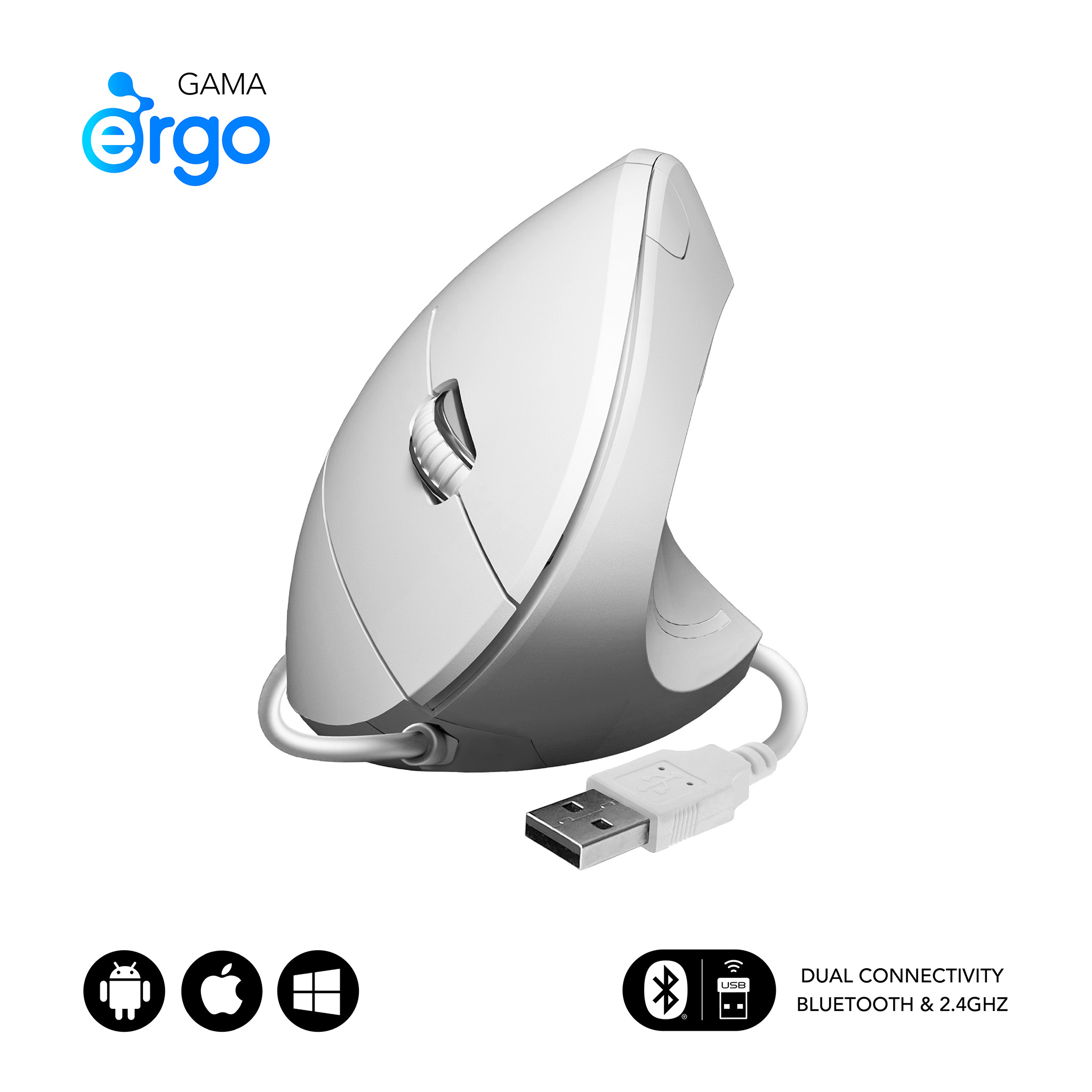 Subblim Glide Vertical Ergo Wired Mouse White