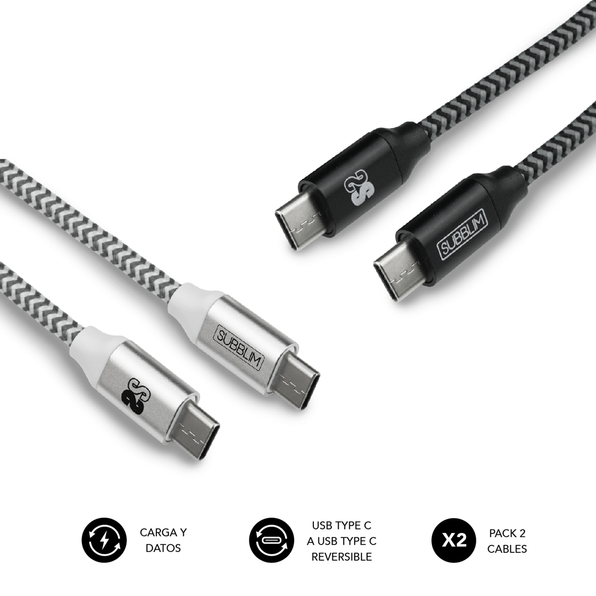 Subblim 2X Premium USB C to USB C Alu Black/Silver – USB-C