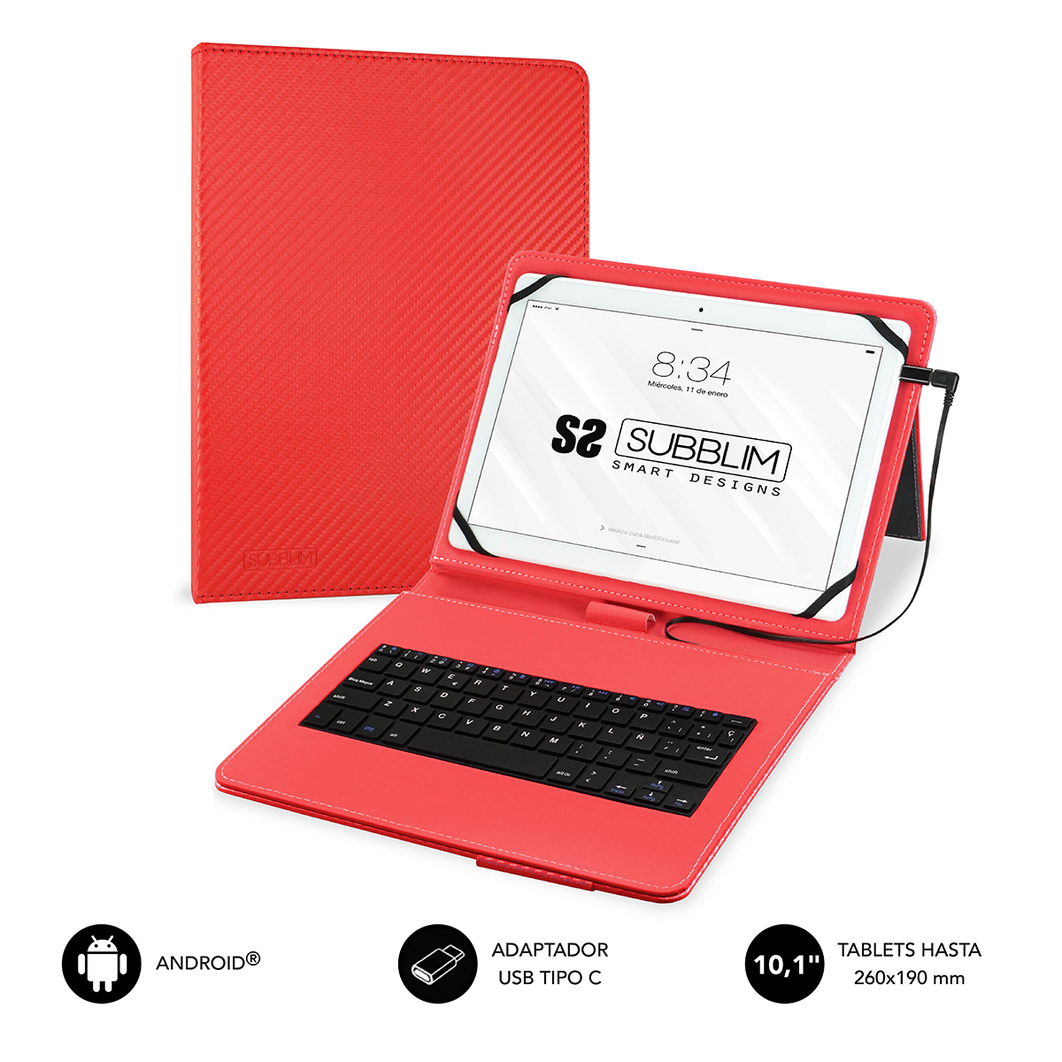 Subblim funda de con teclado USB Keytab Pro USB 10, 1" Red