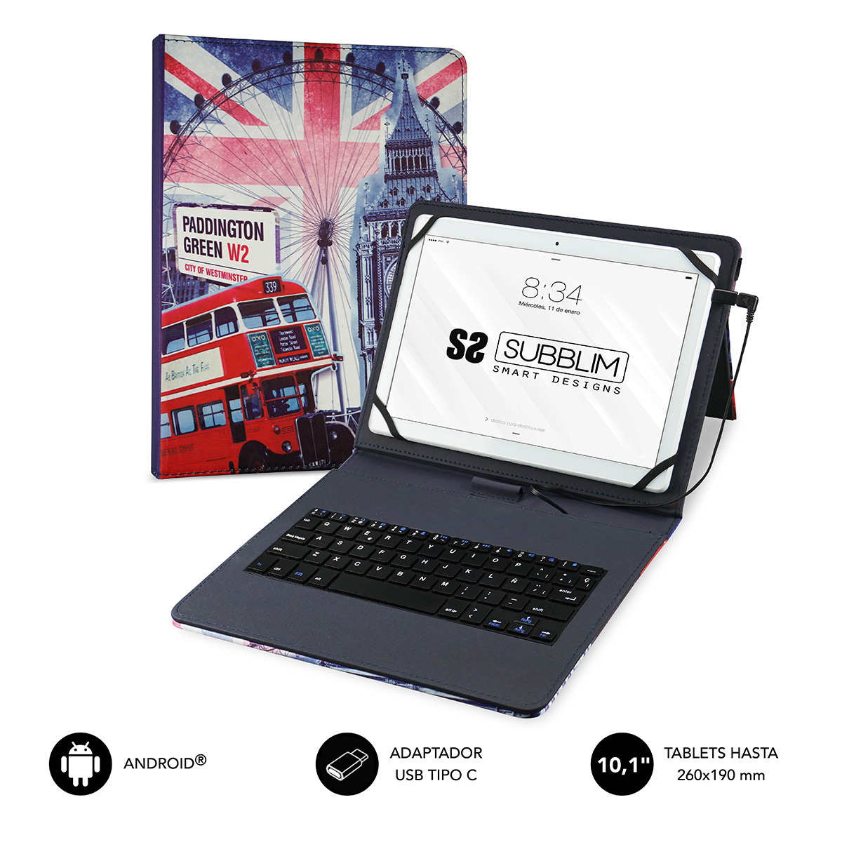 Subblim funda de con teclado USB Keytab USB 10, 1" England