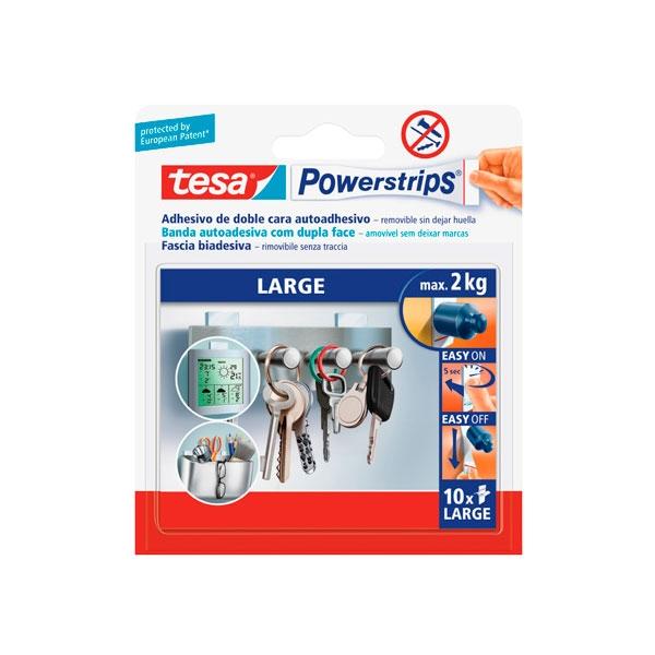 Tesa Paq.10 tiras adhesivas Tesa Powerstrips doble cara grandes