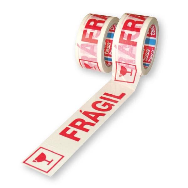 Tesa Cinta - Pp - Texto: Fragil - 50 mm x 66 m - Color blanco/rojo