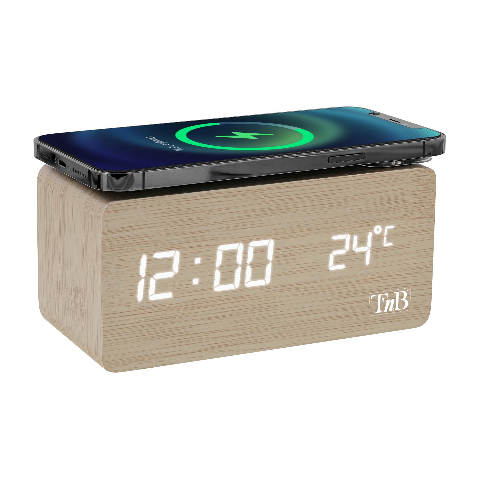 Tnb Joy - Reloj despertador LED de 3 alarmas con de inducción - efecto madera
