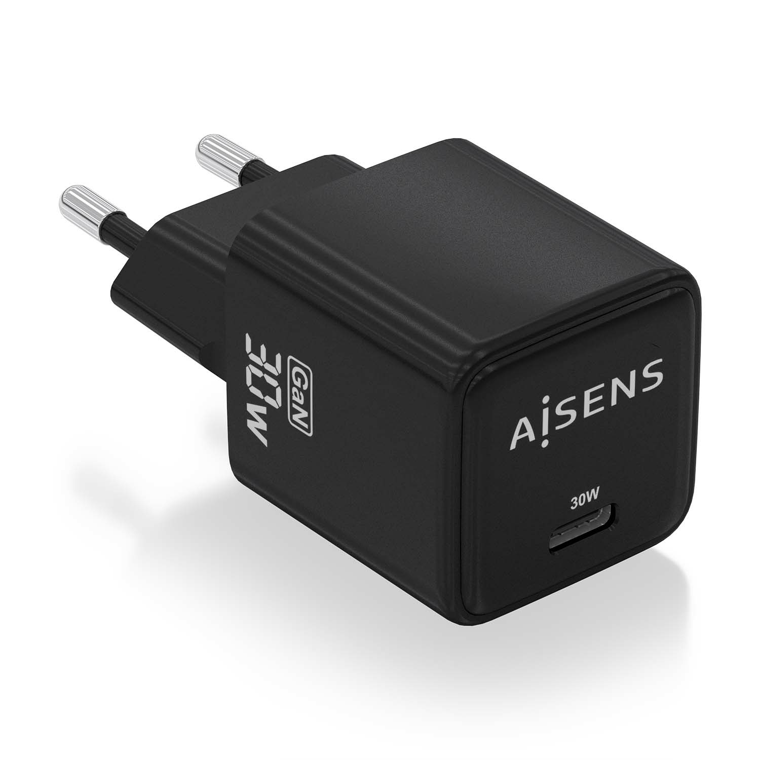 Aisens GaN 30W, 1xUSB-C PD3.0 QC4.0 Negro