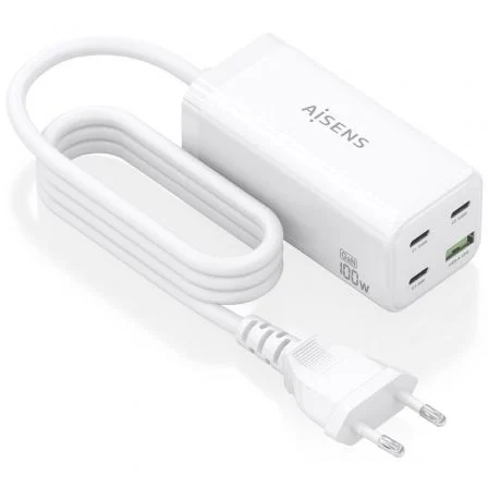 Cargador Sobremesa GaN Aisens ASCH-100W4P053-W/ 3xUSB Tipo-C/ 1xUSB/ 100W