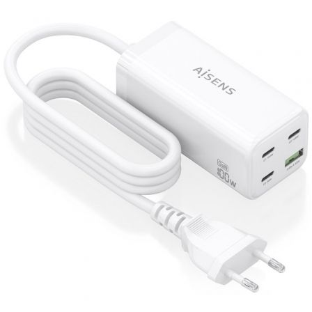 Aisens Sobremesa GaN ASCH-100W4P053-W/ 3xUSB Tipo-C/ 1xUSB/ 100W
