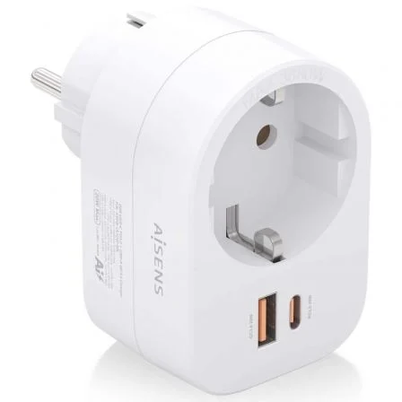 Aisens Enchufe ASPS-1A1C06-W/ 1 Toma de Corriente/ 1 USB Tipo-C Pd/ 1 USB Blanco