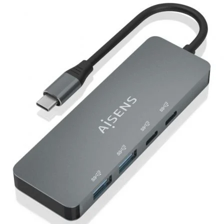 Hub USB Tipo-C Aisens A109-0694/ 2xUSB/ 2xUSB Tipo-C Gris