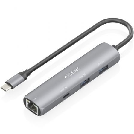 Hub USB Tipo-C Aisens ASUC-4P039-GR/ 1xUSB Tipo-C/ 2xUSB/ 1xRJ45 Gris