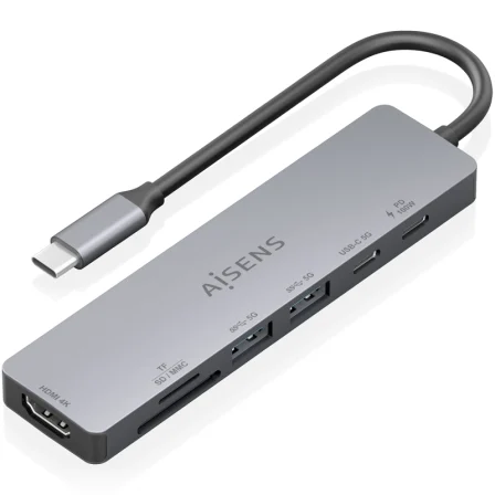 Docking USB Tipo-C Aisens ASUC-7P048-GR/ 1xHDMI 4K/ 2xUSB/ 1xUSB Tipo-C/ 1xUSB Tipo-C Pd/… Gris