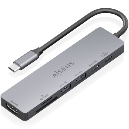 Aisens Docking USB Tipo-C ASUC-7P048-GR/ 1xHDMI 4K/ 2xUSB/ 1xUSB Tipo-C/ 1xUSB Tipo-C Pd/… Gris
