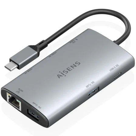 Docking USB Tipo-C Aisens ASUC-7P049-GR/ 2xHDMI 4K/ 1xRJ45/ 2xUSB/ 1xUSB Tipo-C/ 1xUSB… Gris