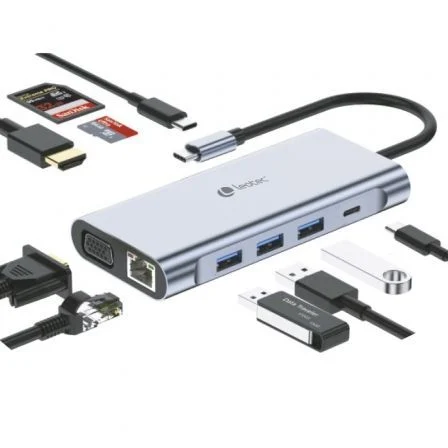 Leotec Docking USB Tipo-C LEDS01/ 3xUSB/ 2xUSB Tipo-C/ 1xUSB Tipo-C Pd/ 1xHDMI 4K/ 1xVGA/… Gris