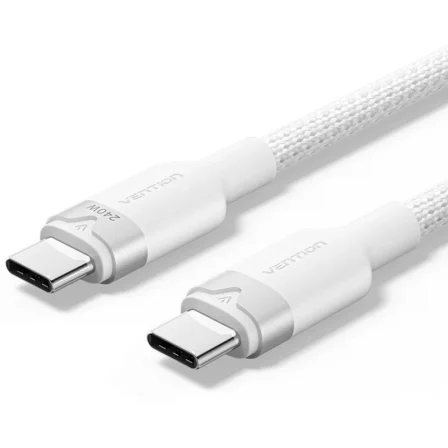 Vention USB Tipo-C 2.0 5A Triwh/ USB Tipo-C Macho - USB Tipo-C Macho/ Hasta 240W/ 480Mbps/ 2m Blanco