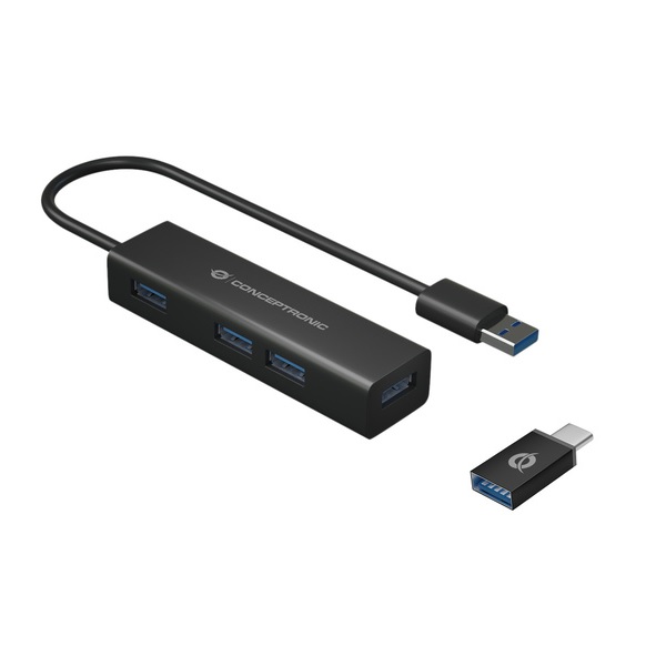 Conceptron ÷ Hub USB 3.0 conceptronic hubbies06b 4 puertos USB 3.0 con negro – USB-C