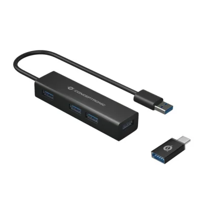 Conceptron ÷ Hub USB 3.0 conceptronic hubbies06b 4 puertos USB 3.0 con negro – USB-C