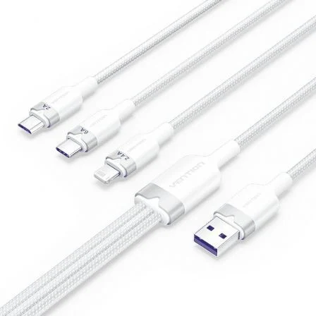 Vention USB 2.0 Lightning Ctrwg/ USB Macho/ USB Tipo-C Macho - MicroUSB Macho - Lightning… Blanco