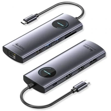 Vention Docking USB Tipo-C Tqwhb/ 2xHDMI 4K/ 1xDisplayPort/ 3xUSB/ 1xUSB Tipo-C Pd/ 1xRJ45/… Gris