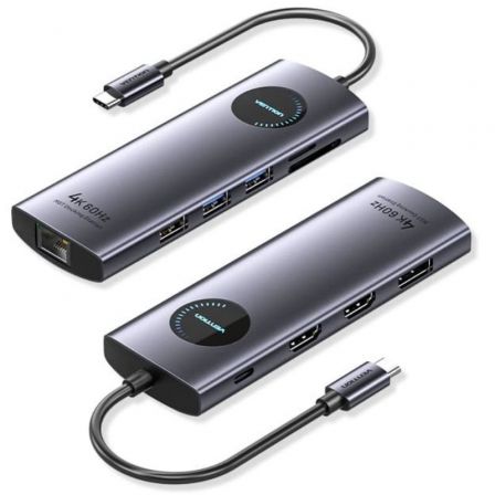Vention Docking USB Tipo-C Tqwhb/ 2xHDMI 4K/ 1xDisplayPort/ 3xUSB/ 1xUSB Tipo-C Pd/ 1xRJ45/… Gris