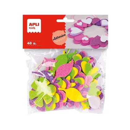Apli B.48 Formas Adhesivas Goma Eva Flores Purpurina