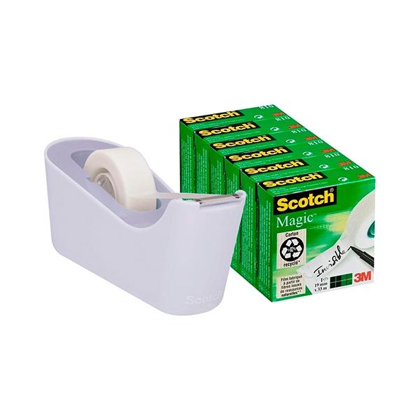 Scotch Dispensador de cinta de sobremesa + 6 rollos cinta invisible Magic 19mmx33m