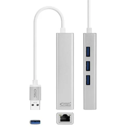 Nanocable Hub USB 3.0 10.03.0403/ 3xUSB/ 1xRJ45 Gris
