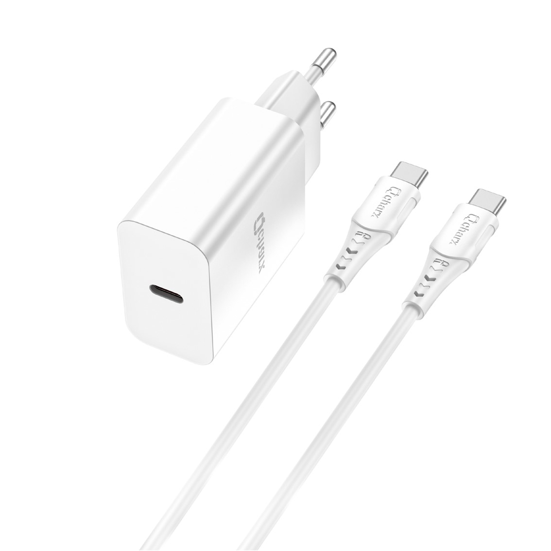 Qcharx international Kit qcharx chronos 3a 20w puerto pd + cable tipo c a tipo c blanco