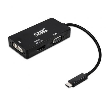 Nanocable Conversor 10.16.4301-BK/ USB Tipo-C Macho Negro – HDMI / DVI / VGA
