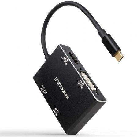Conversor Nanocable 10.16.4307/ USB Tipo-C Macho Negro – HDMI / DisplayPort / DVI / VGA