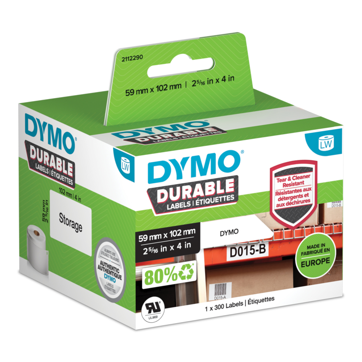 Dymo Etiqueta Lw Durable 2-5/16" X 4" (59MM X 102MM) Papel blanco