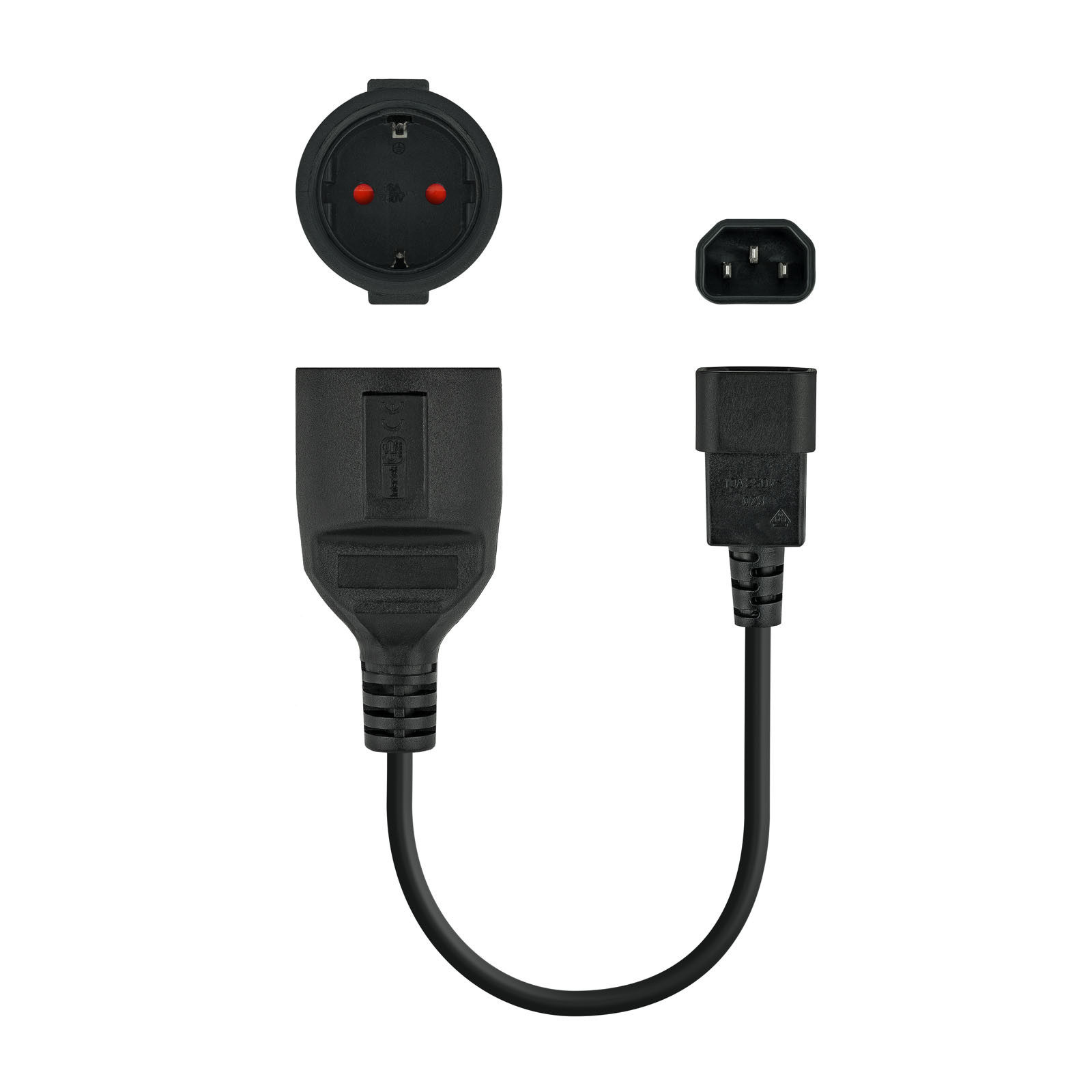 NANOCABLE CABLE ADAPTADOR C14/M a CEE7/H, 25 CM, 0,25 m, C14 acoplador, CEE7/4
