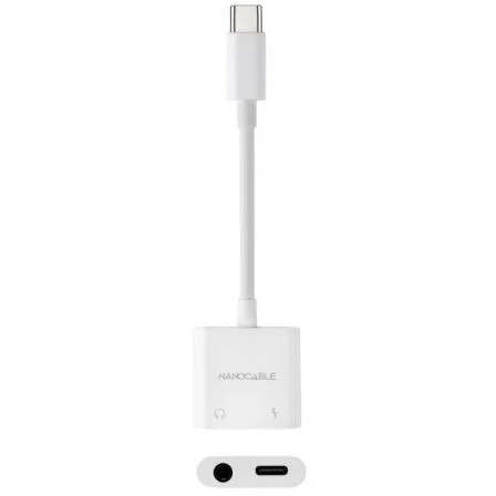 Adaptador Audio Nanocable 10.24.1206/ USB Tipo-C Macho - Jack 3.5 Hembra/ USB Tipo-C Hembra Blanco