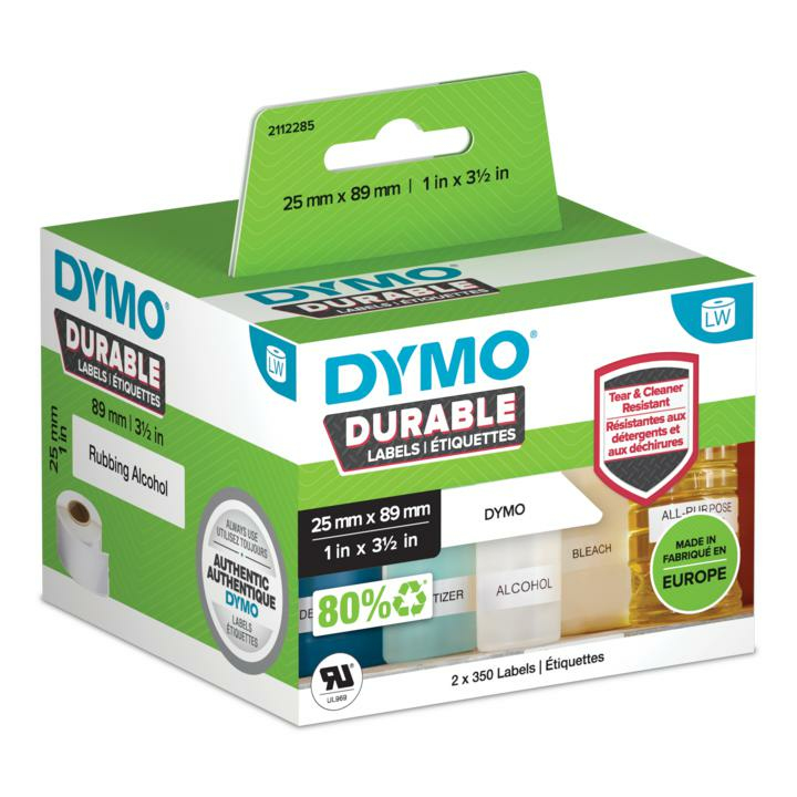 Dymo Etiqueta Lw Durable 1" X 3-1/2" (25MM X 89MM) Papel blanco
