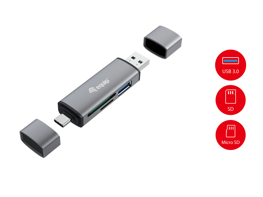Equip Lector De Tarjetas Externo USB 3.0 Doble Conexion USB & – USB-C