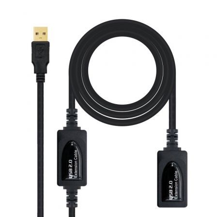 Cable Alargador USB 2.0 Nanocable 10.01.0212/ USB Macho - USB Hembra/ 10m Negro