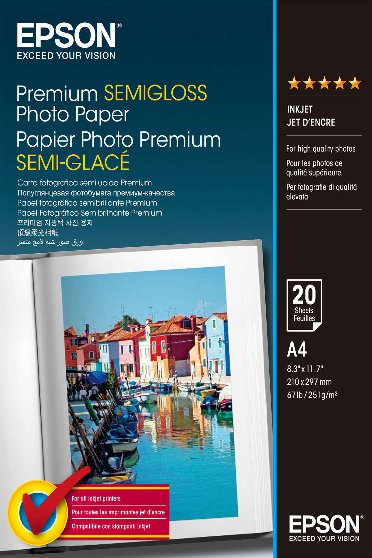 Epson Papel Fotografico Semibrillo (Premium SemiGlossy Photo) A4, 20 Hojas de 251g