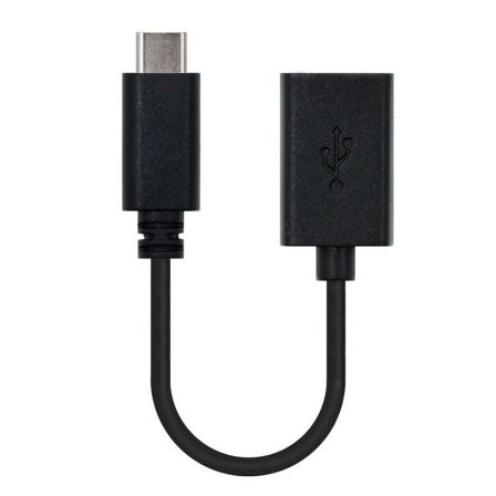 Cable USB 2.0 Tipo-C Nanocable 10.01.2400/ USB Tipo-C Macho - USB Hembra/ 480Mbps/ 15cm Negro