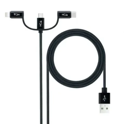Cable USB 2.0 Nanocable 10.01.3200/ Lightning Macho - Micro USB Macho/ USB Tipo-C Macho/… Negro